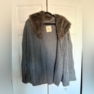 Zara Gray Cardigan with Faux Fur Collar